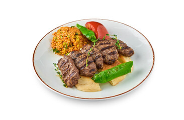 Turkish meatball traditional kofte. Spicy meatballs Kebab or Kebap. white background