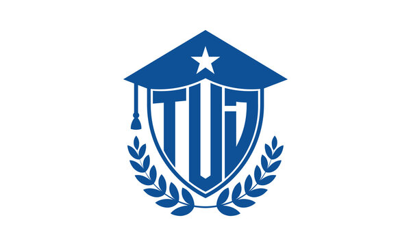 TUD three letter iconic academic logo design vector template. monogram, abstract, school, college, university, graduation cap symbol logo, shield, model, institute, educational, coaching canter, tech