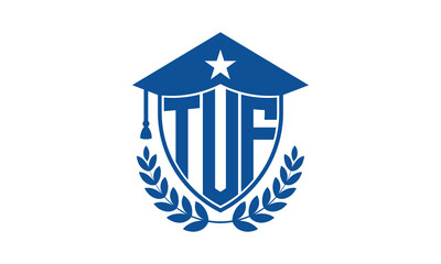 TUF three letter iconic academic logo design vector template. monogram, abstract, school, college, university, graduation cap symbol logo, shield, model, institute, educational, coaching canter, tech - obrazy, fototapety, plakaty