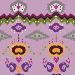 Ikat floral paisley embroider seamless design,Indian Aztec ornament print concept for fashion blouse, hand drawn print women elegant embroidered in pastel  pattern for Indian saree ornament print.