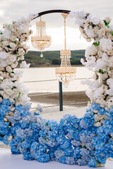 luxury wedding ceremony. wedding decoration white blue