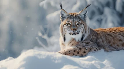 Fotobehang Lynx on snow-covered ground © ArtBox