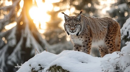 Obraz premium Lynx on snow-covered ground