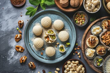 Obraz na płótnie Canvas Ramadan Kareem sweets, invitation for Muslim holy month Ramadan Kareem, eid al fitr, eid al qurban, eid al adha
