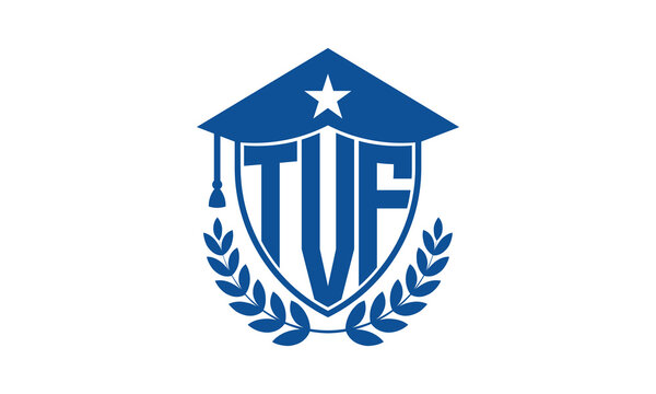 TVF three letter iconic academic logo design vector template. monogram, abstract, school, college, university, graduation cap symbol logo, shield, model, institute, educational, coaching canter, tech