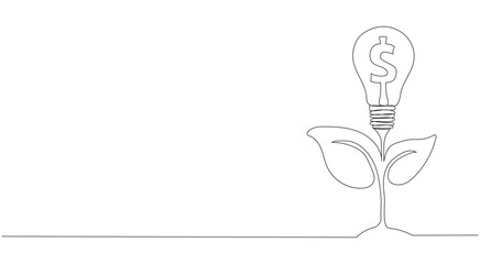 Money energy in one continuous line drawing. Growing coin tree symbol and finance investment increase concept in simple linear style. You can edit the strokes. Doodle vector illustration