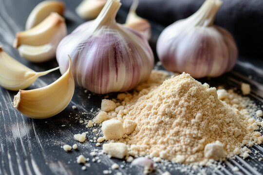 Dried garlic cloves and powder