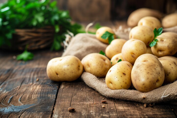 Fresh potatoes on cloth