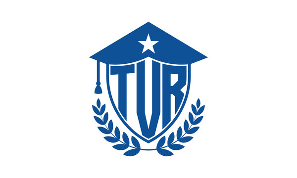 TVR three letter iconic academic logo design vector template. monogram, abstract, school, college, university, graduation cap symbol logo, shield, model, institute, educational, coaching canter, tech