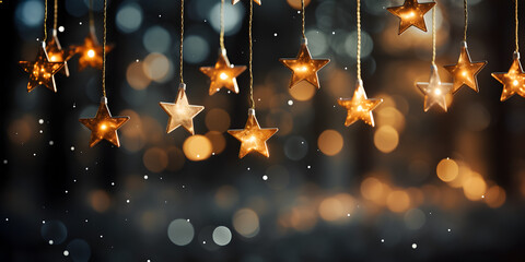 Fototapeta na wymiar Christmas star ornaments hanging at night