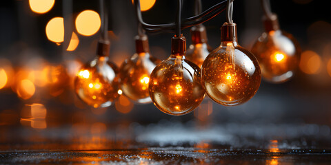 Christmas light bulbs hanging at night - Powered by Adobe