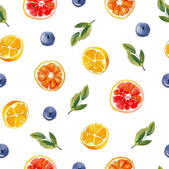 Watercolor citrus Seamless pattern PNG transparent background.