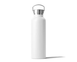 Blank White Aluminum Insulated Water Bottle Packaging Isolated On Transparent Background, Prepared For Mockup, 3D Render.