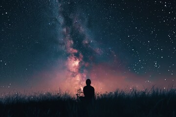 person’s silhouette is outlined against the backdrop of this celestial display