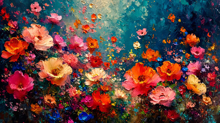 Obraz na płótnie Canvas Oil painting of flowers. Abstract art background. Colorful flowers.