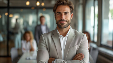 Obraz premium A Man Standing in Front of a Group of People