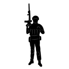 soldier black silhouette, on white background vector