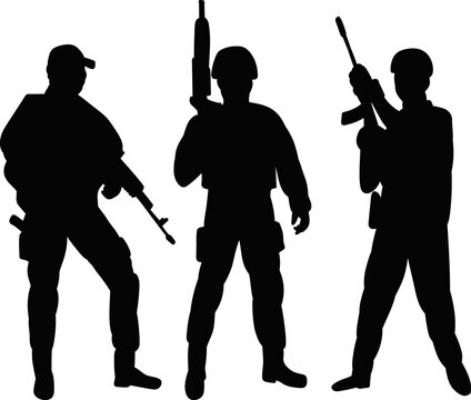 soldiers black silhouette, on a white background vector