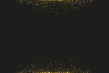 Gold dust on black background, poster design, greeting card on black background with gold dust elements