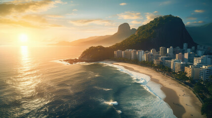 A view on Rio de Janeiro coast and mountain Sugar loaf from Corcovado mountain. - obrazy, fototapety, plakaty