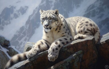Elegant Snow Leopard on a Rocky Perch