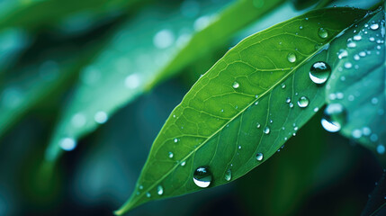  Drops of rain and dew on the leaves , Environmental eco safe Conservation. - Powered by Adobe