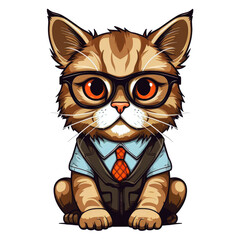 Cute cat dressed in a business suit and wearing glasses. Chubby and adorable cat cartoon images