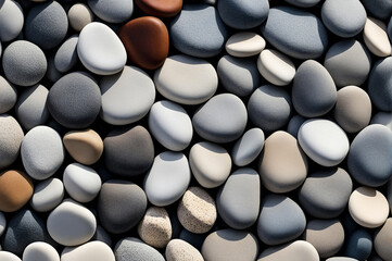 Close-up macro image of pebbles stones background on full frame. Concept natural nature backgrounds and style for design, textures and wallpaper. Copy space