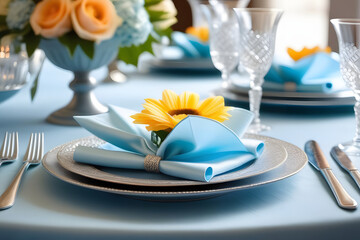 A view of a modern set table for a wedding.