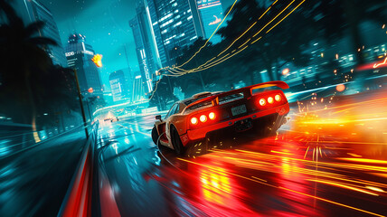 street racing AAA video game gameplay with information datum design for console or web 3.0 playing to earn gaming crypto tokens and cryptocurrency project future as wide banner UI - obrazy, fototapety, plakaty