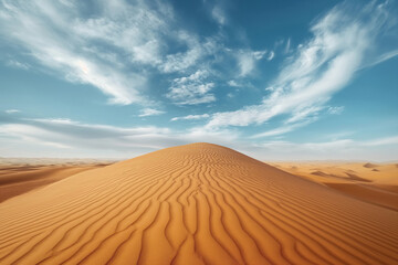 Fototapeta na wymiar Serene Desert Dunes Background Under Clear Blue Sky