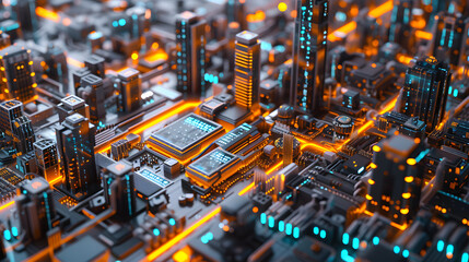 Visually stunning 3D representation of a thriving futuristic cityscape, symbolizing successful and diversified investments in various sectors