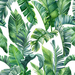 Tropical exotic green palm leaves, plants, floral background. Botanical Seamless pattern, watercolor summer wallpaper - obrazy, fototapety, plakaty