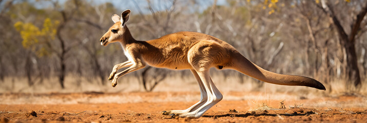 Magnificent Snapshot of an Eastern Grey Kangaroo Mid-hop in the Uncharted Australian Outback