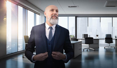 Portrait corporate d'un homme d'affaires senior très élégant affichant sa réussite dans un bureau