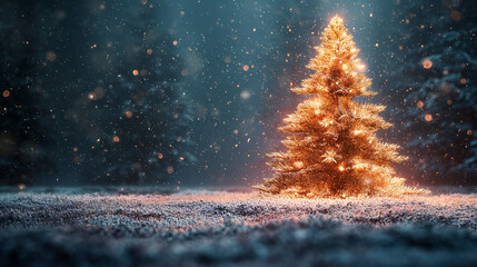 Naklejka premium A Christmas Tree Shining in the Snow