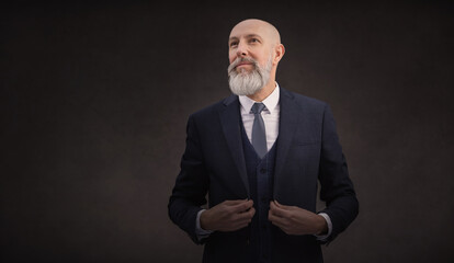 Portrait corporate d'un homme d'affaires senior très élégant portant un costume et la barbe bien taillée