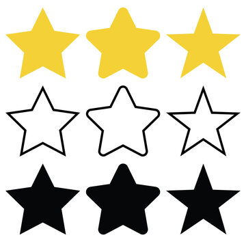 Yellow stars in flat outline and glyph