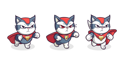 Fototapeta premium A cartoon cat in a superhero costume on a white background. Vector flat illustration EPS 10