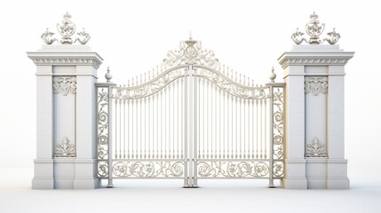 wrought iron gate on isolated white background 