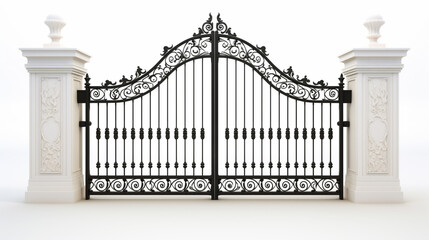 wrought iron gate on isolated white background 