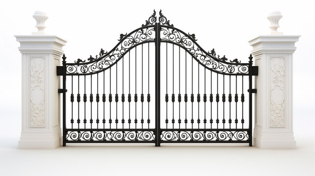 wrought iron gate on isolated white background 