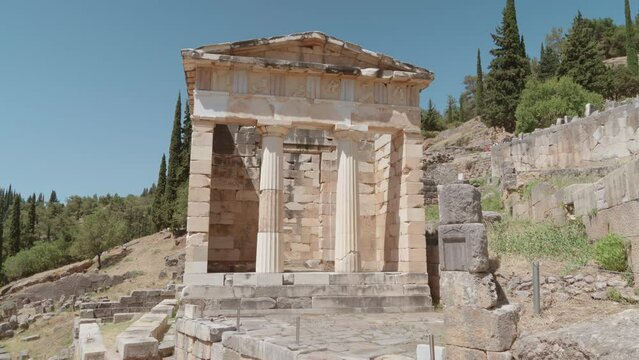 Ruined building at Delphi Temple, Athens, Attiki, Greece.