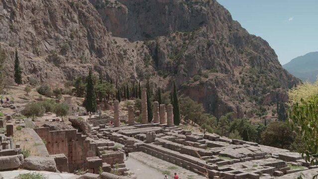 Landscape with Delphi Temple Ruins, Athens, Attiki, Greece.