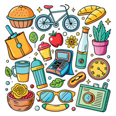 Lifestyle Illustration Vector Icon Doodle Set Bundle