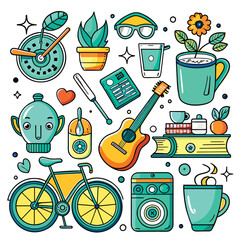 Lifestyle Illustration Vector Icon Doodle Set Bundle