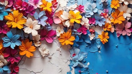 abstract blue wall with floral