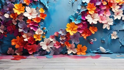 abstract blue wall with floral