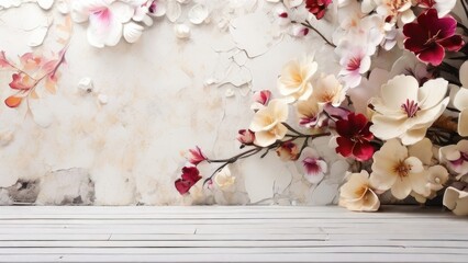 white wall painting texture with floral background