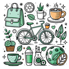 Lifestyle Illustration Vector Icon Doodle Set Bundle